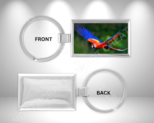 Scarlet Macaw Flying Rectangle Metal Keychain