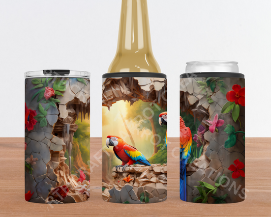 Scarlet Macaw Pair in Broken Wall 4-in-1 Stainless Steel Can Cooler