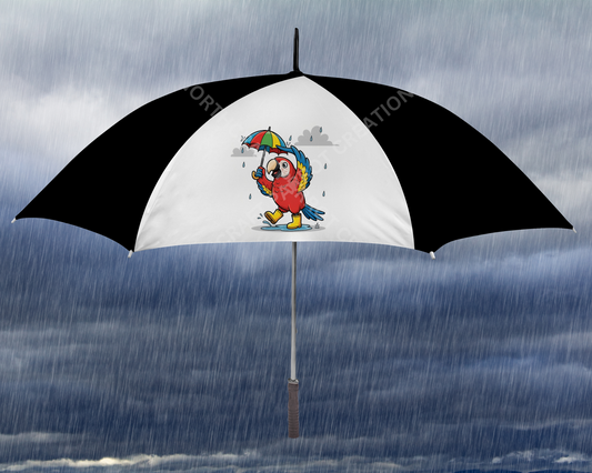 Scarlet Macaw Cartoon Style in the Rain Golf Umbrella
