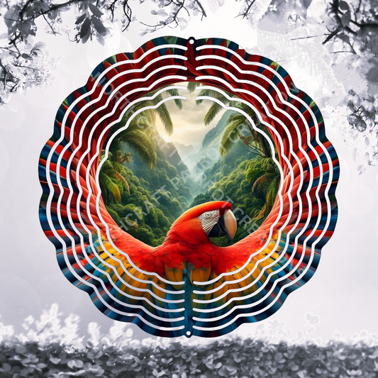 Scarlet Macaw with Wings Spread in Circle 8" or 10" Wind Spinner