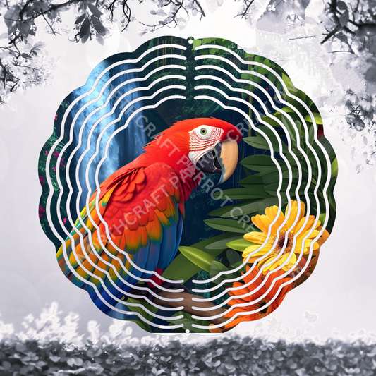 Scarlet Macaw with Waterfall 8" or 10" Wind Spinner