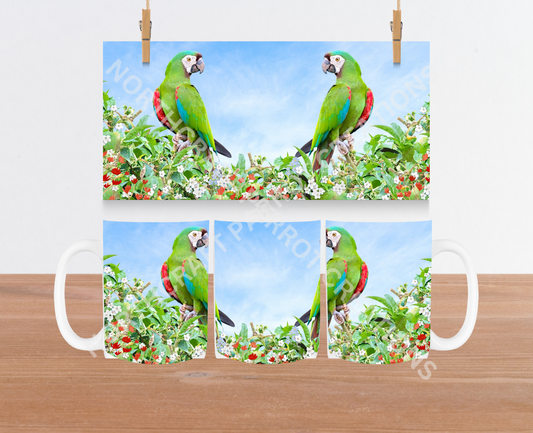 Severe Macaw Perched Among Flowers 15oz Ceramic Mug