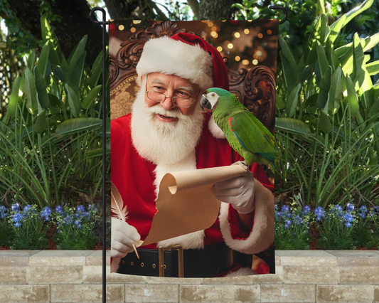 Severe Macaw with Santa Christmas Garden Flag