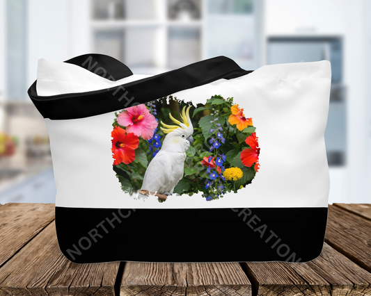 Sulfur Crested Cockatoo Among Colorful Flowers Canvas Tote Bag