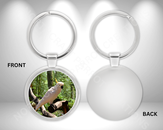 Sulfur Crested Cockatoo in a Wooded Background Circle Metal Keychain