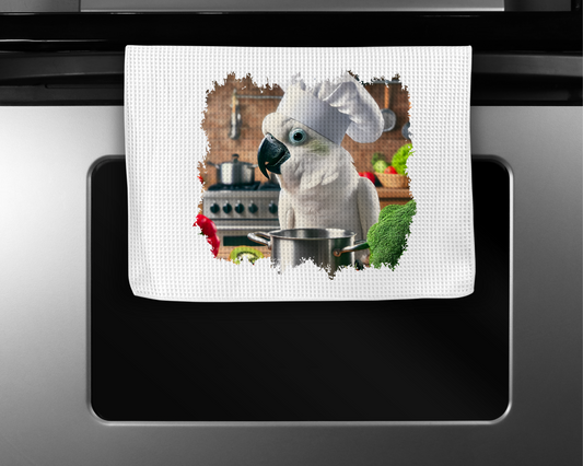 Cockatoo Wearing a Chef Hat Microfiber Kitchen Towel