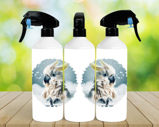 Sulfur Crested Cockatoo in Round Image in Bubble Bath 16oz Misting Spray Bottle