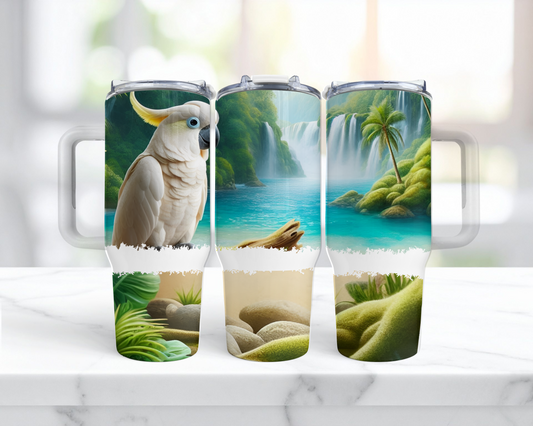 Sulfur Crested Cockatoo with a Waterfall Background 40oz Tumbler
