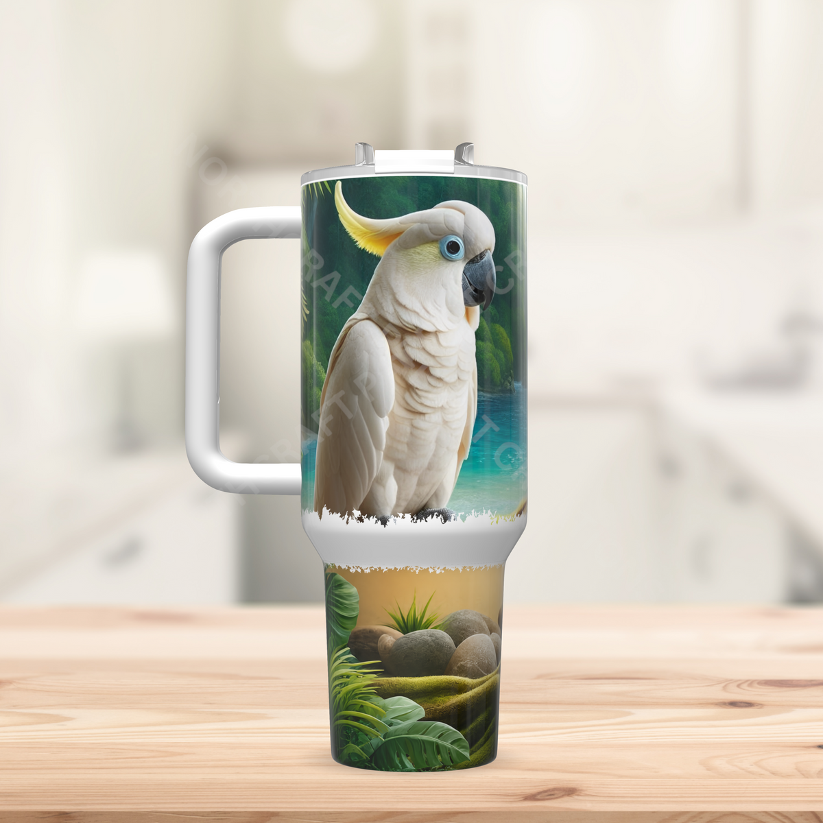 Sulfur Crested Cockatoo with a Waterfall Background 40oz Stainless Steel Tumbler