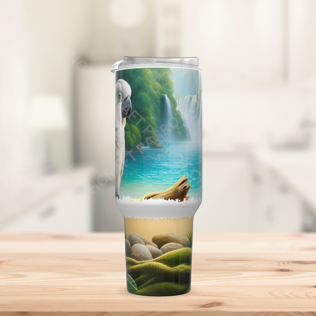 Sulfur Crested Cockatoo with a Waterfall Background 40oz Stainless Steel Tumbler