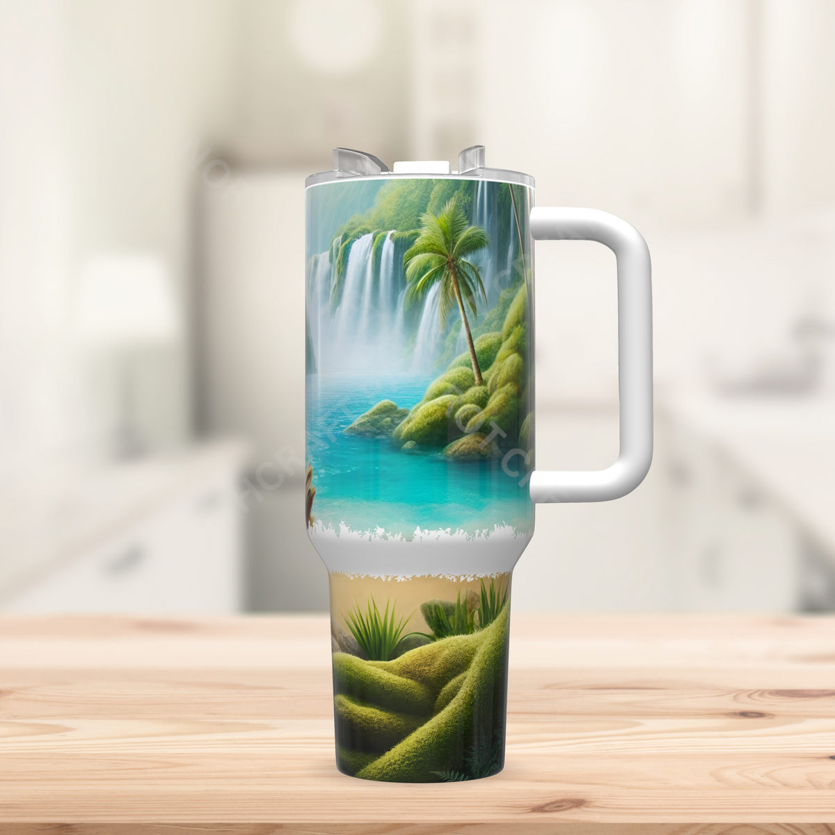 Sulfur Crested Cockatoo with a Waterfall Background 40oz Stainless Steel Tumbler