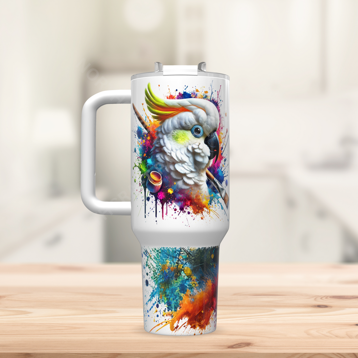 Sulfur Crested Cockatoo Paint Splatter 40oz Stainless Steel Tumbler