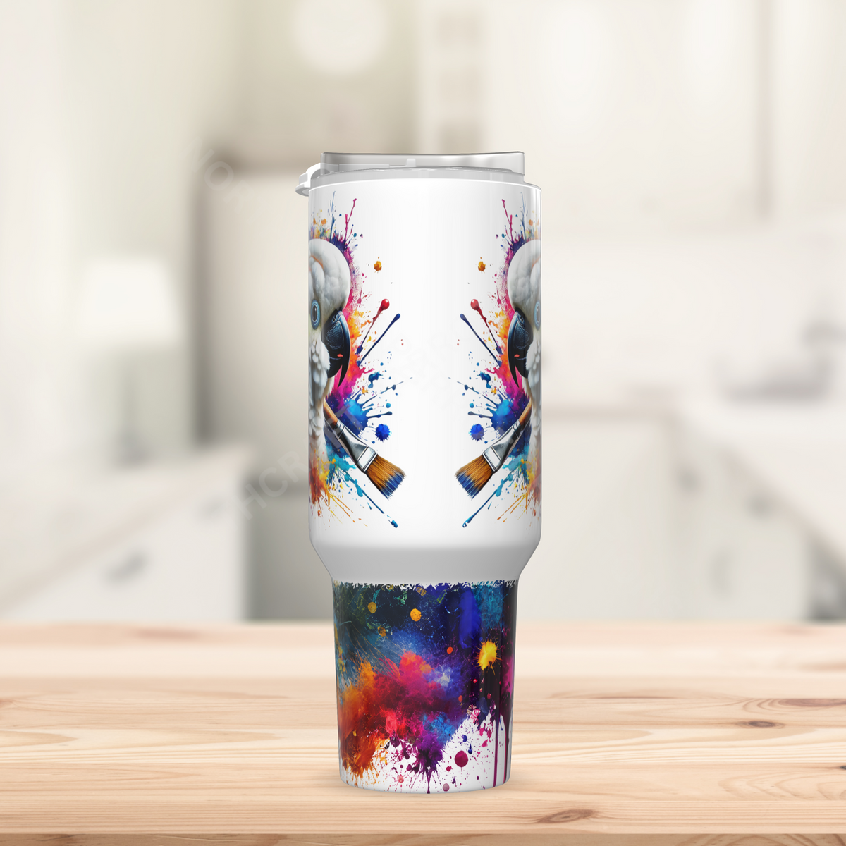 Sulfur Crested Cockatoo Paint Splatter 40oz Stainless Steel Tumbler