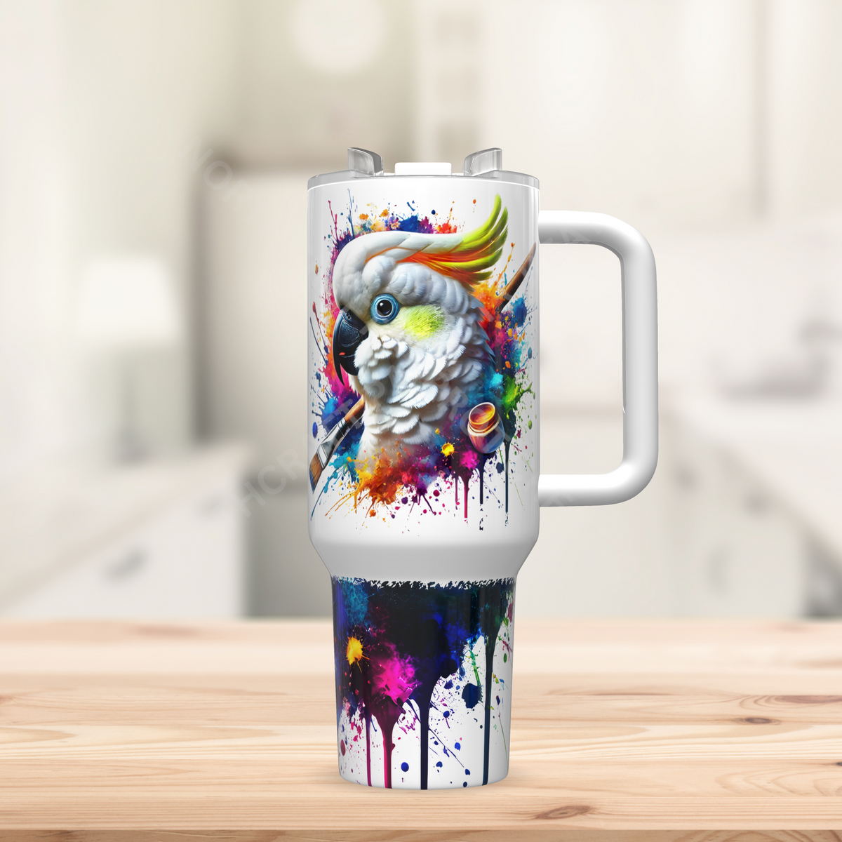 Sulfur Crested Cockatoo Paint Splatter 40oz Stainless Steel Tumbler