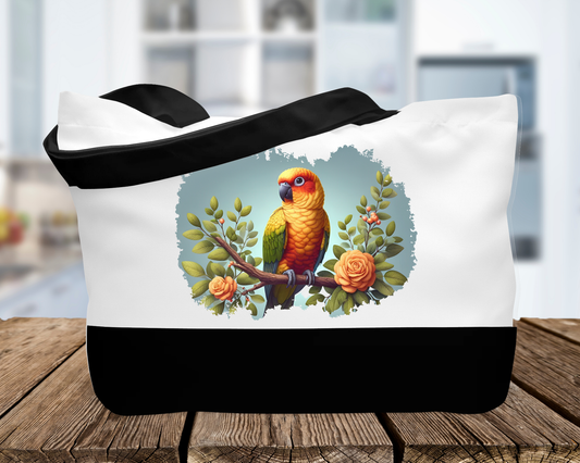 Sun Conure on Flowered Branch Canvas Tote Bag