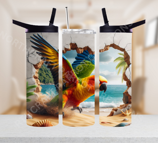 Sun Conure Flying Through Wall 20oz or 30oz Tumbler