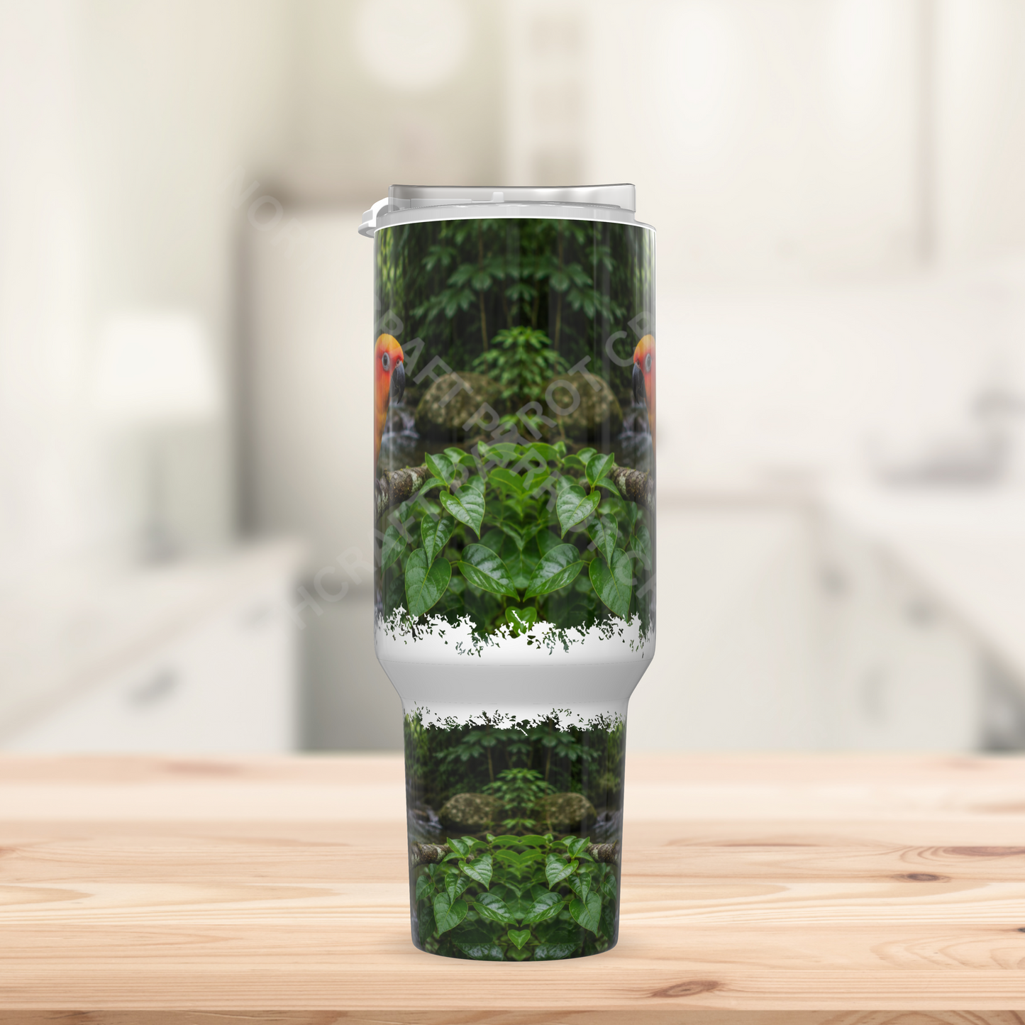 Sun Conure Perched on Branch (Mirror image) 40oz Stainless Steel Parrot Tumbler