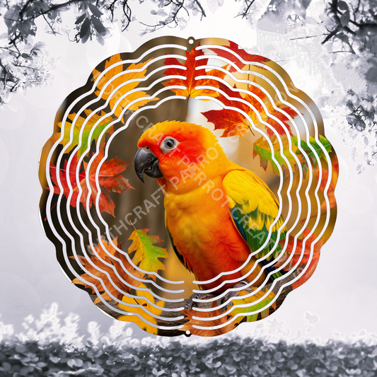 Sun Conure in Leaves Fall Season 8" or 10" Wind Spinner