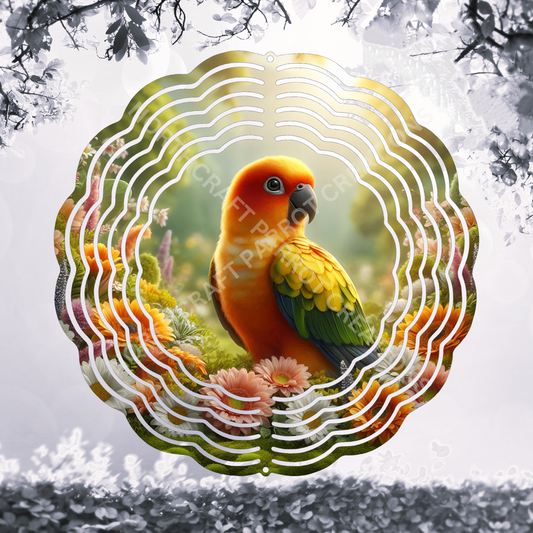 Sun Conure with Daisies and Sun Shining 8" or 10" Wind Spinner