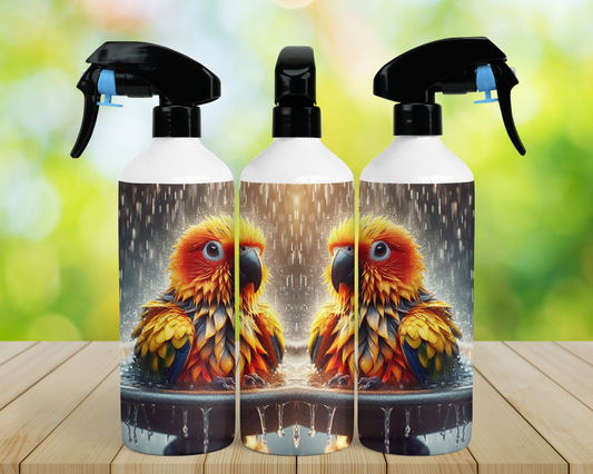 Sun Conure in Fountain with Rain Mirror Image 16oz Misting Spray Bottle