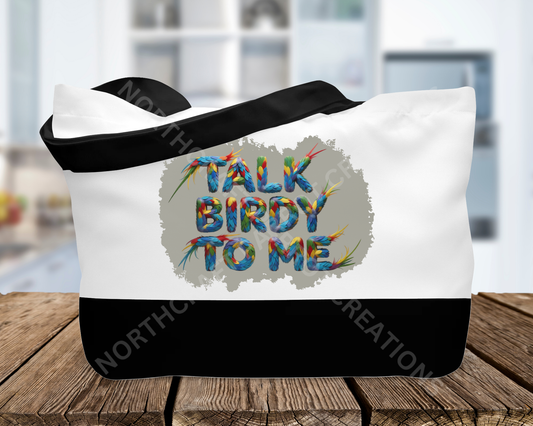 "Talk Birdy To Me" Feathered Canvas Tote Bag