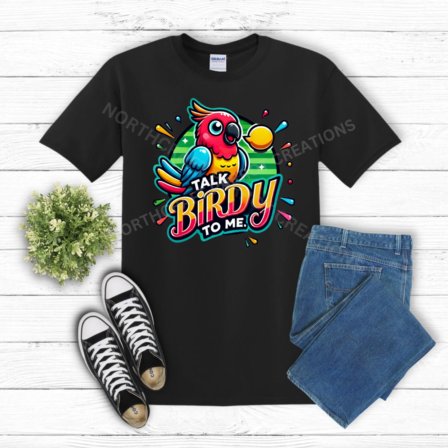 "Talk Birdy to Me" with Cute Little Parrot 100%Cotton Shirt