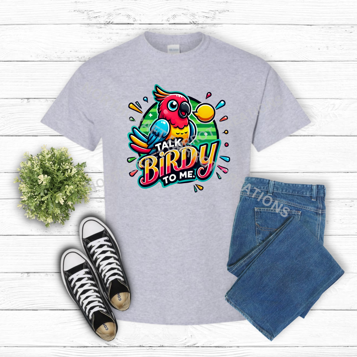 "Talk Birdy to Me" with Cute Little Parrot 100%Cotton Shirt