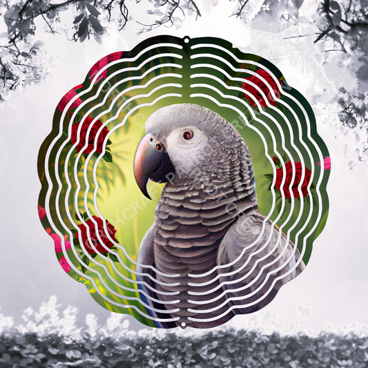 Timneh Grey with Pink & Red Flowers 8" or 10" Wind Spinner