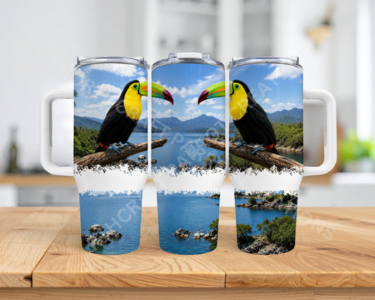 Toucan on a Branch by a Lake 40oz Stainless Steel Parrot Tumbler