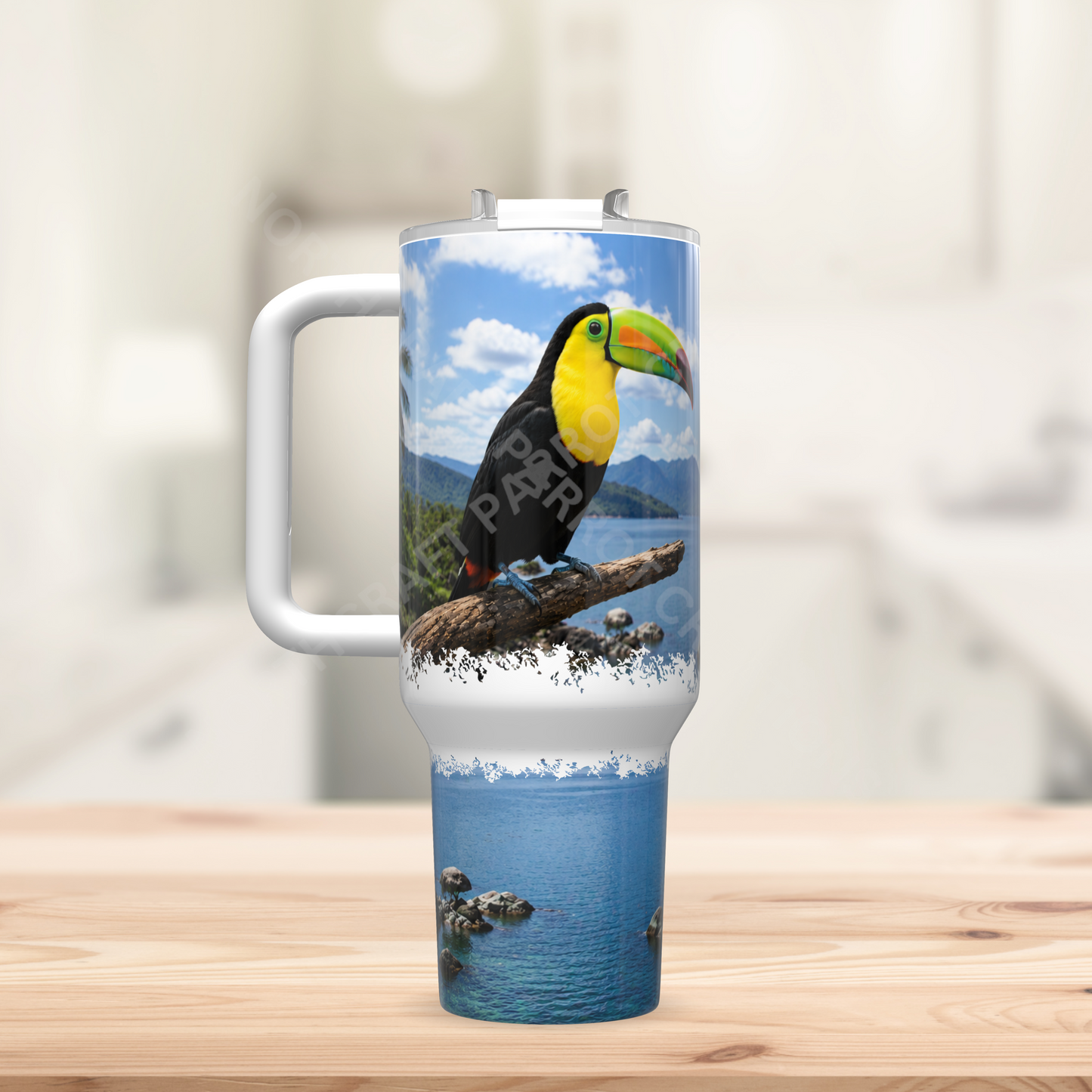 Toucan on a Branch by a Lake 40oz Stainless Steel Parrot Tumbler