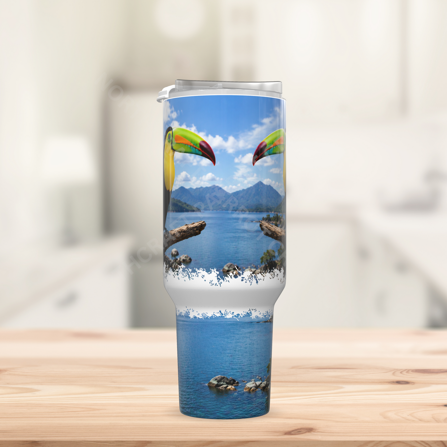 Toucan on a Branch by a Lake 40oz Stainless Steel Parrot Tumbler