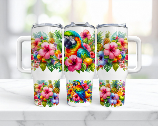 Tropical Macaw with Flowers 40oz Tumbler