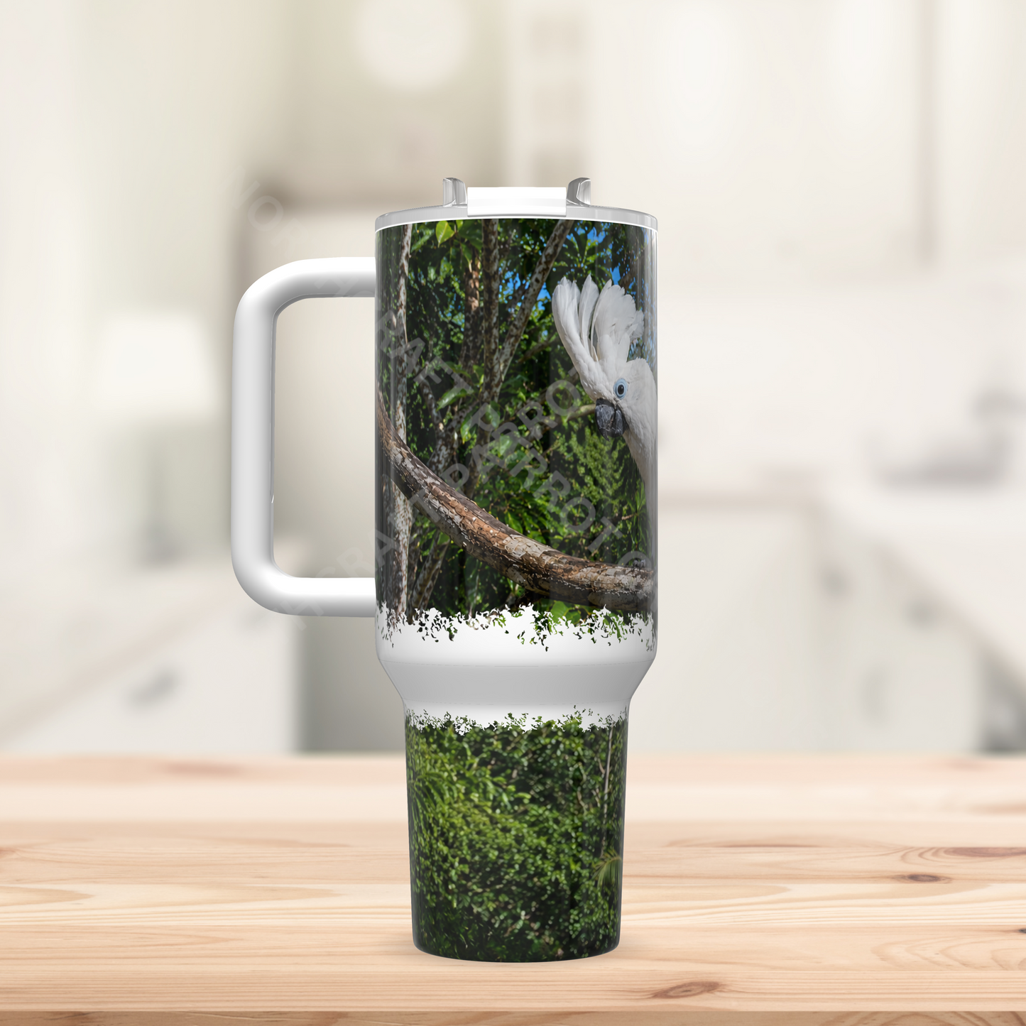 Umbrella Cockatoo on Branch with Sky 40oz Stainless Steel Parrot Tumbler