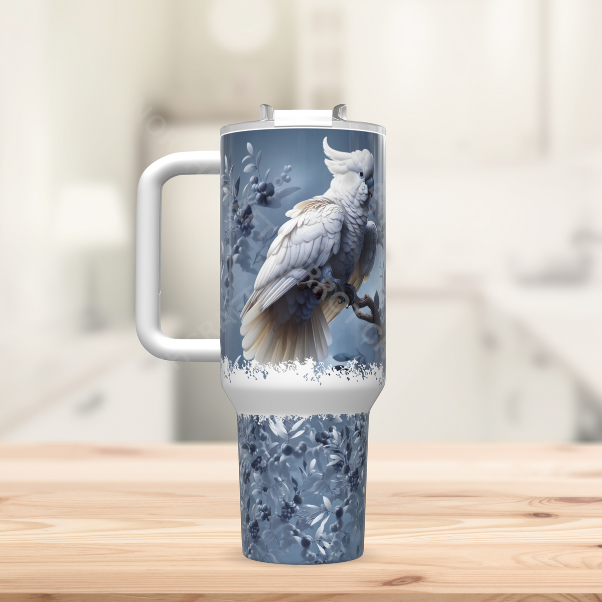 Umbrella Cockatoo on a Greyish Blue Background 40oz Stainless Steel Tumbler