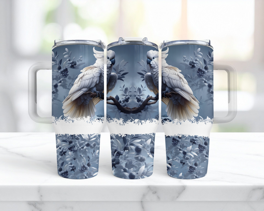 Umbrella Cockatoo on a Greyish Blue Background 40oz Tumbler