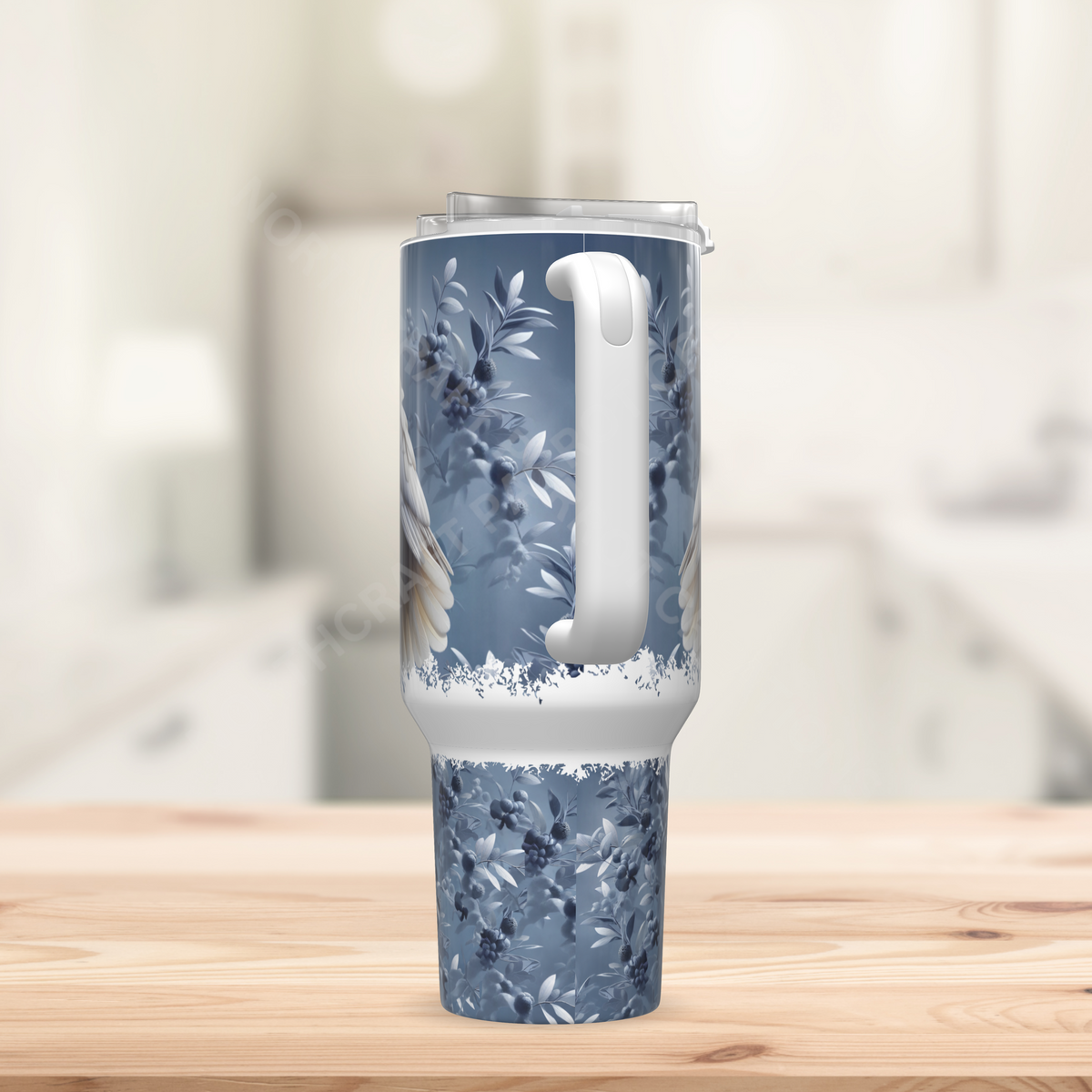 Umbrella Cockatoo on a Greyish Blue Background 40oz Stainless Steel Tumbler