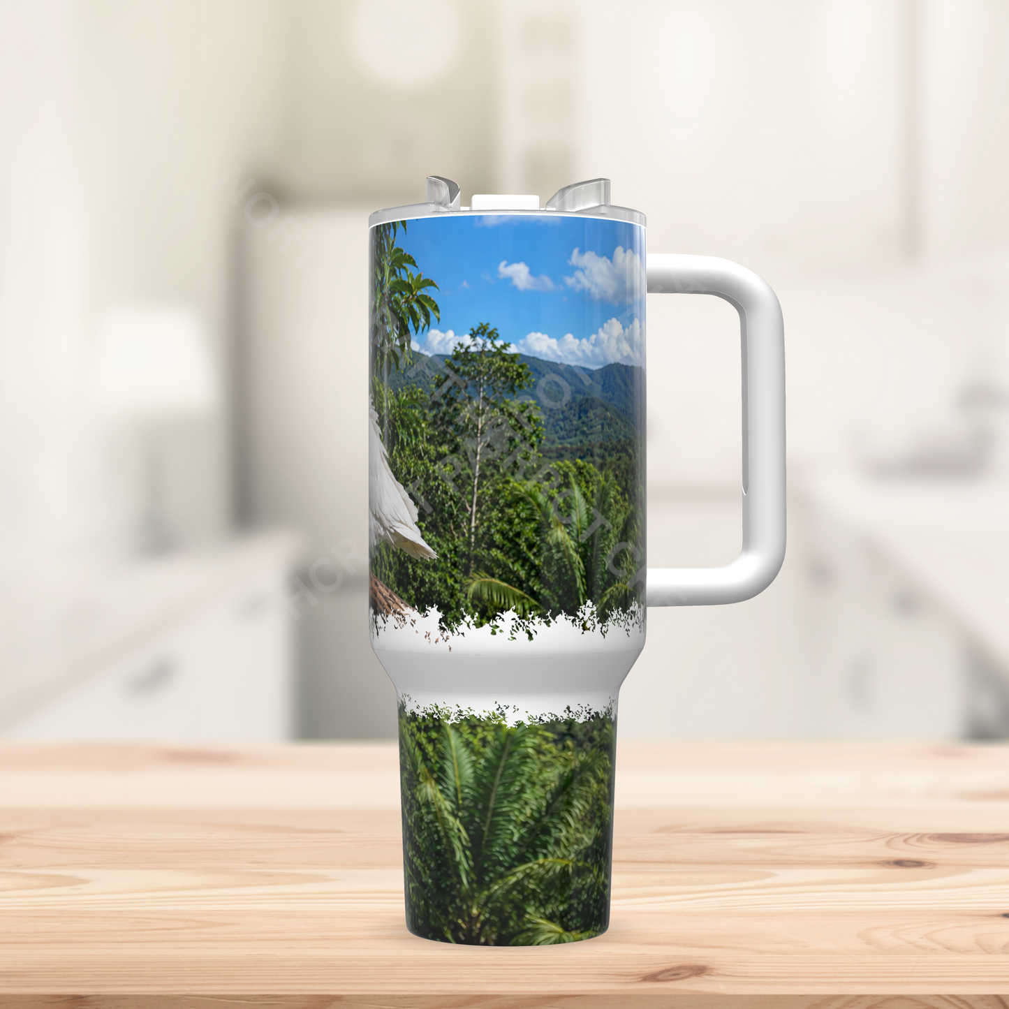 Umbrella Cockatoo on Branch with Sky 40oz Stainless Steel Parrot Tumbler