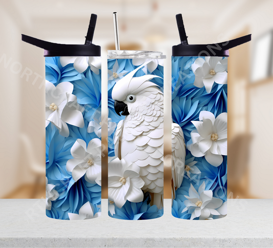 Umbrella Cockatoo with Blue Background 20oz or 30oz Tumbler