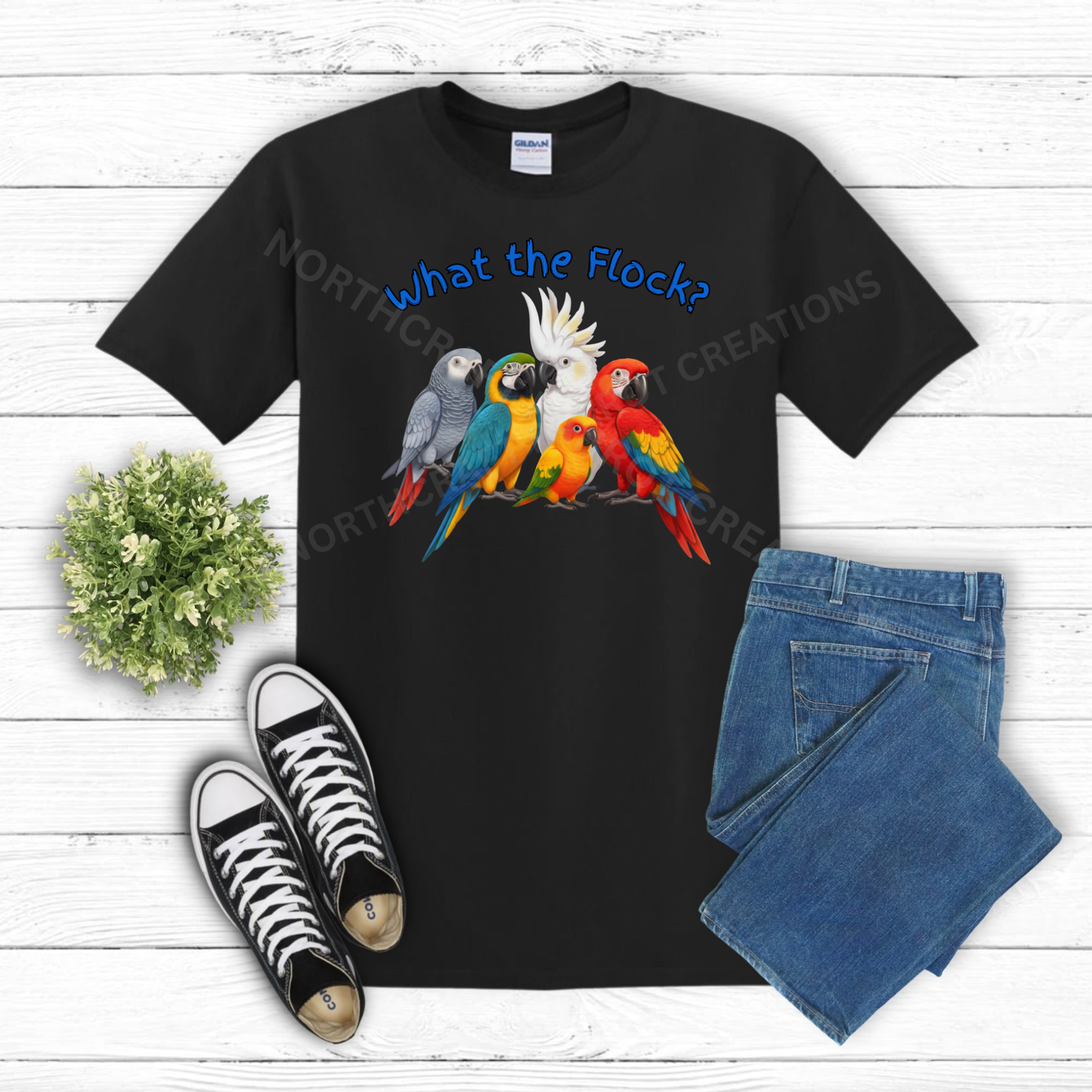 "What the Flock" Variety of Parrots 100%Cotton Shirt
