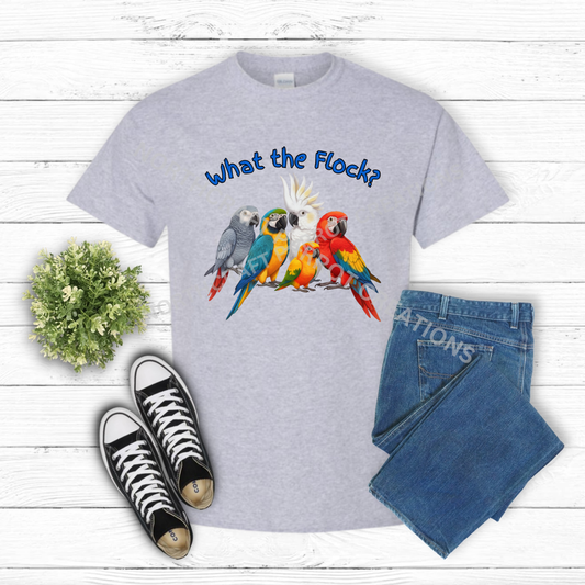 "What the Flock" Variety of Parrots 100%Cotton Shirt