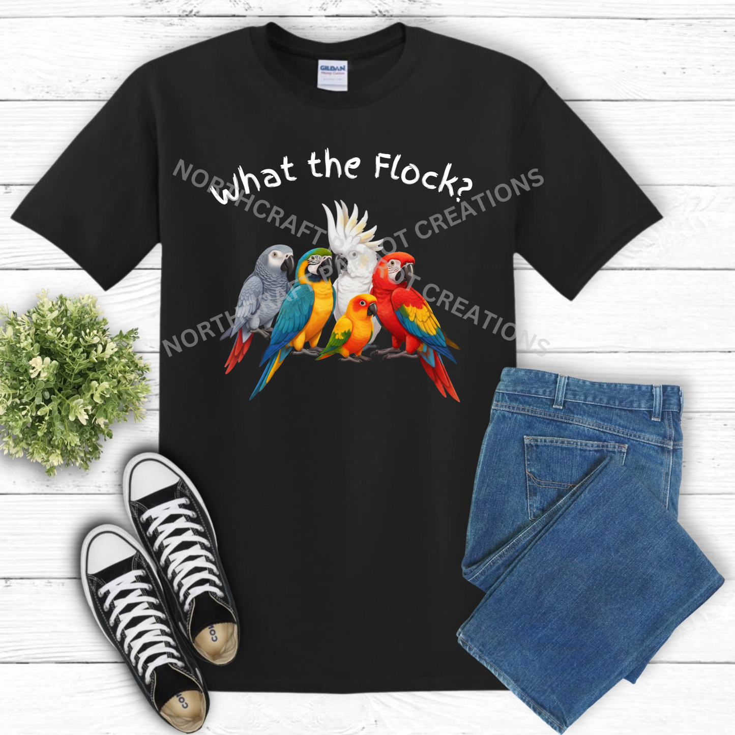 "What the Flock" Variety of Parrots 100% Cotton Parrot Shirt
