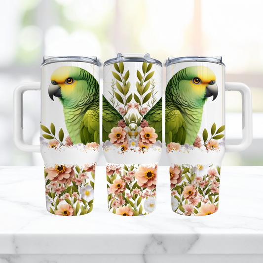 Yellow Crown Amazon with Flowers & Line Background 40oz Tumbler
