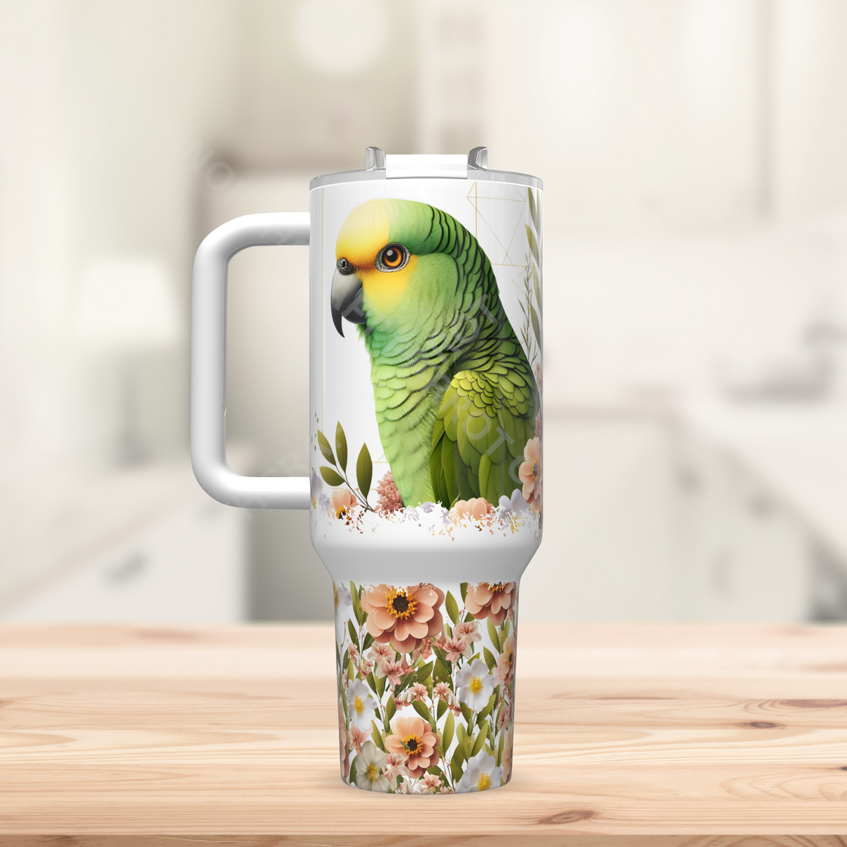 Yellow Crown Amazon with Flowers & Line Background 40oz Stainless Steel Tumbler
