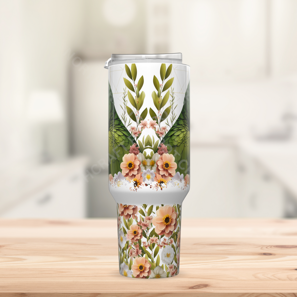 Yellow Crown Amazon with Flowers & Line Background 40oz Stainless Steel Tumbler
