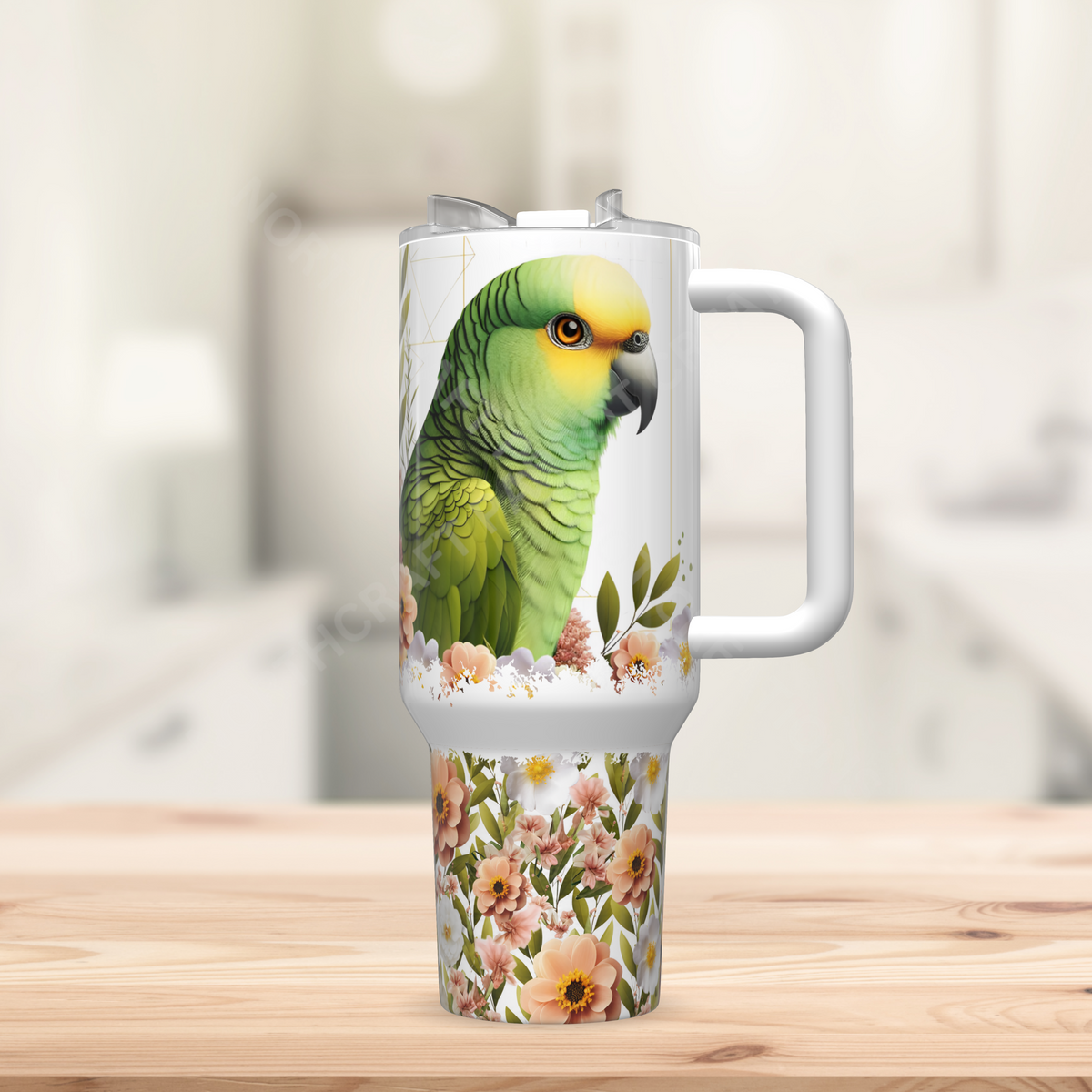 Yellow Crown Amazon with Flowers & Line Background 40oz Stainless Steel Tumbler