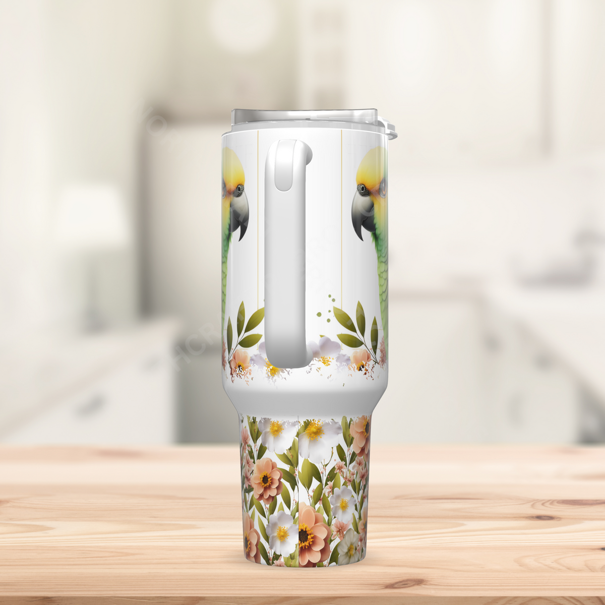Yellow Crown Amazon with Flowers & Line Background 40oz Stainless Steel Tumbler